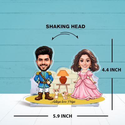 Personalized Prince and Princess Theme Couple Bobblehead Caricature Gift for Weddings, Anniversaries, Birthdays, or Valentine's Day  Battery Powered Moving Head